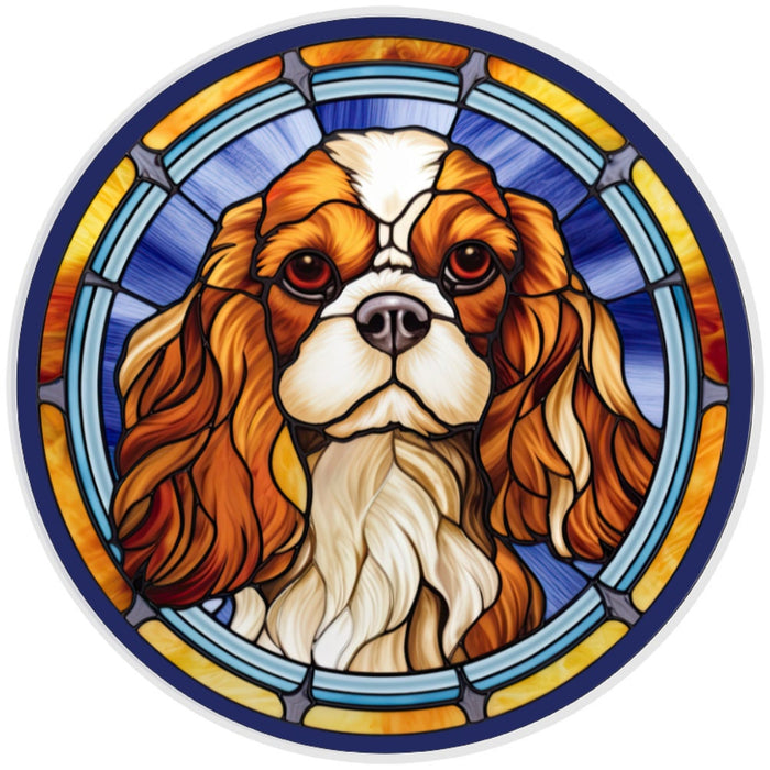 10 Gold Cavalier King Charles Spaniel Stained Glass Look Sign, Metal Wreath Sign, Home Decor