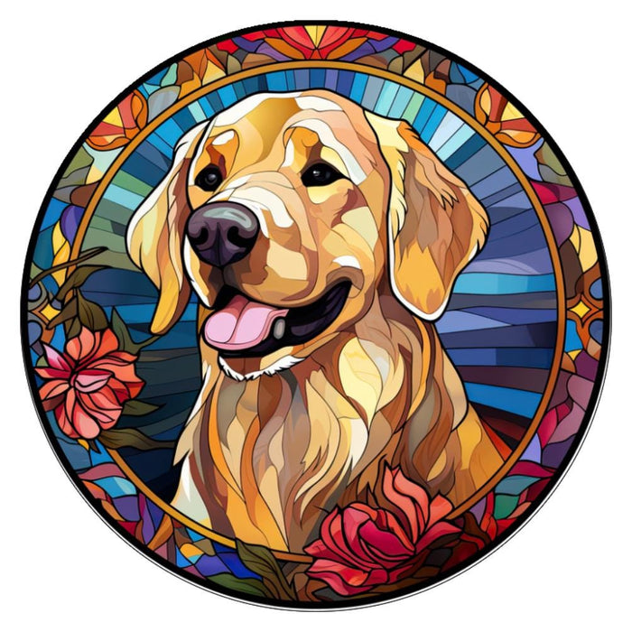 10 Golden Retriever Floral Stained Glass Look Sign, Metal Wreath Sign, Home Decor