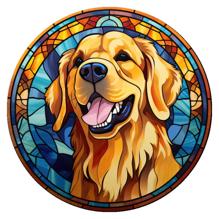 10 Golden Retriever Laughing Stained Glass Look Sign, Metal Wreath Sign, Home Decor
