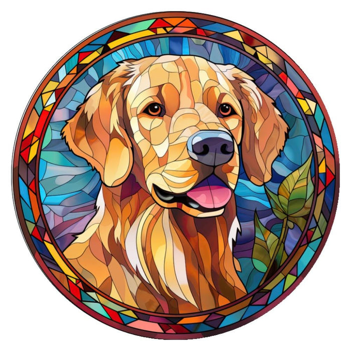 10 Golden Retriever Stained Glass Look Sign, Metal Wreath Sign, Home Decor