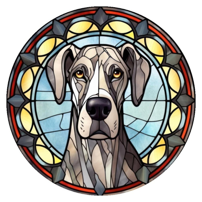 10 Great Dane Gray Stained Glass Look Sign, Metal Wreath Sign, Home Decor