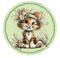 10”  Green Floral Cat Wreath Sign, Metal Wreath Sign, Home Decor, DIY, Wreathmaking