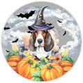 10 Halloween Basset Hound Witch Dog Sign, Metal Wreath Sign, Home Decor