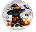 10" Halloween Black Pug Witch Dog Sign, Metal Wreath Sign, Home Decor
