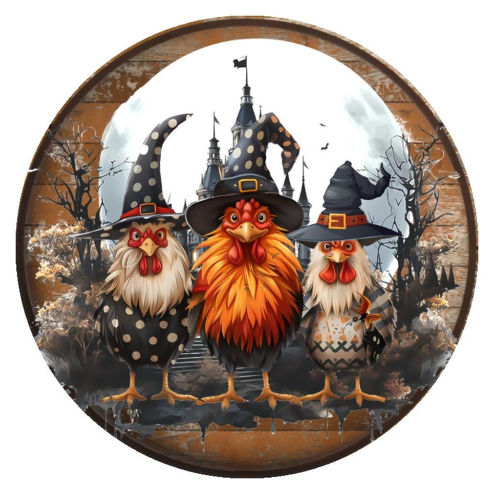 10 Halloween Chicken Witch Sign, Wreath Sign, Metal Sign, Home Decor