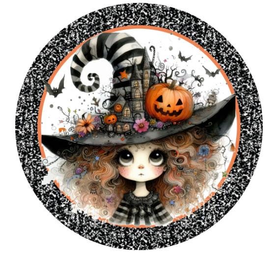 10 Halloween FantasyStriped Hat Witch Sign, Halloween Wreath Sign, Home Decor, The Ritzy Cactus