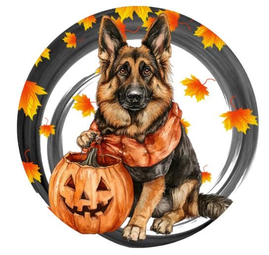 10 Halloween German Shepard Dog Sign, Metal Wreath Sign, Home Decor