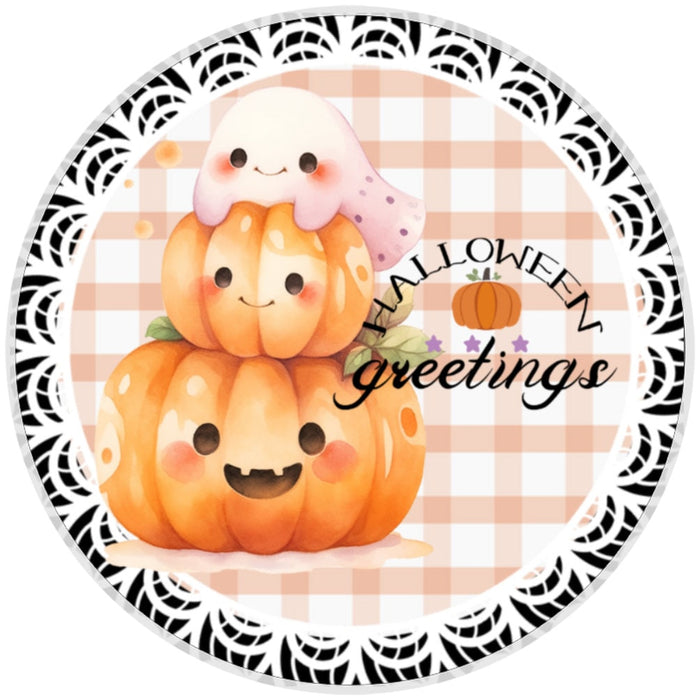 10 Halloween Greetings Ghost Pumpkin Sign, Metal Wreath Sign, Home Decor