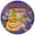 10” Halloween Greetings Pumpkin Bat Sign, Home Decor, Aluminum, The Ritzy Cactus
