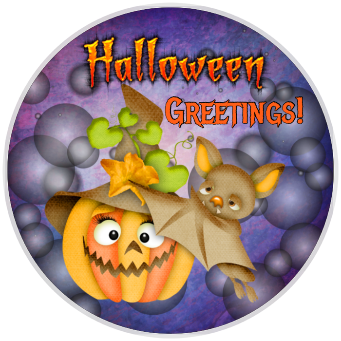 10” Halloween Greetings Pumpkin Bat Sign, Home Decor, Aluminum, The Ritzy Cactus