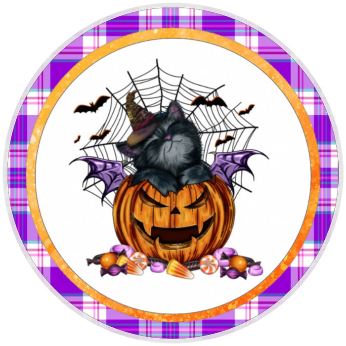 10 Halloween Plaid Cat Sign, Halloween Wreath Sign, Home Decor