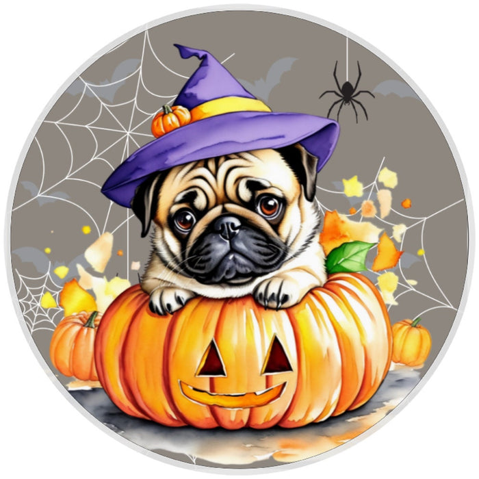10 Halloween Pug Witch Dog Sign, Metal Wreath Sign, Home Decor