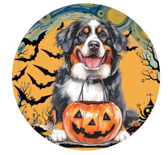 10 Halloween  Saint Bernard Dog Starry Night Sign, Metal Wreath Sign, Home Decor