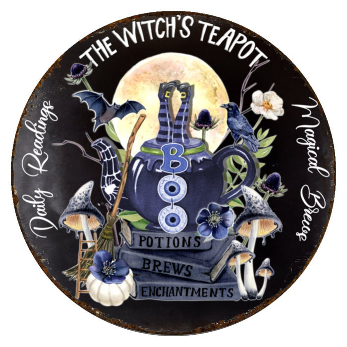 10 Halloween Witch Teapot Sign, Halloween Wreath Sign, Metal Sign,  Home Decor