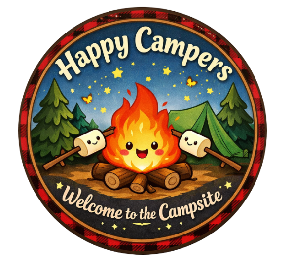 10" Happy Campers Sign, Metal Wreath Sign, Home Decor, DIY Wreath Supply