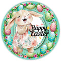 10 Happy Easter Floral Dress Bunny Sign, Metal Wreath Sign, Home Decor