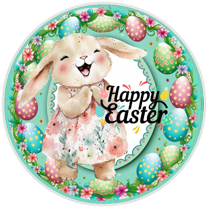 10 Happy Easter Floral Dress Bunny Sign, Metal Wreath Sign, Home Decor