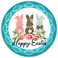 10 Happy Easter Leopard Lace Bunny Trio Sign, Metal Wreath Sign, Home Decor