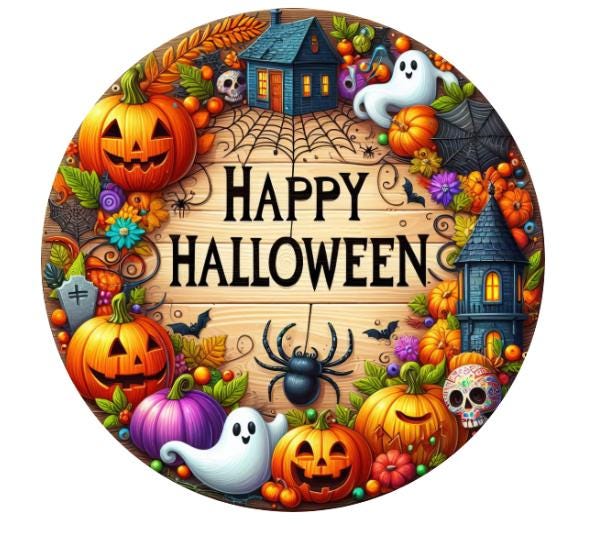 10 Happy Halloween Magic Pumpkin Ghosts Bat Sign, Halloween Wreath Sign, Home Decor, The Ritzy Cactus