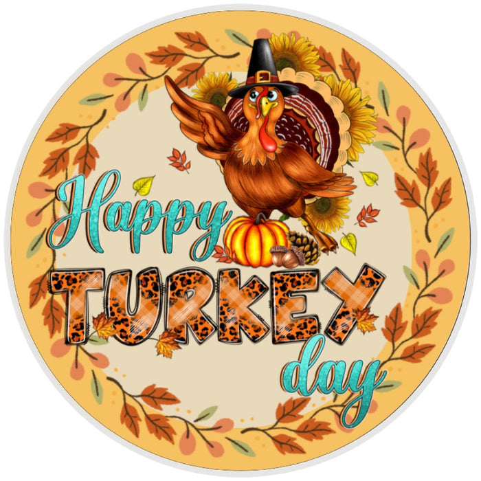 10 Happy Turkey Day Glass Sign, Wreath Sign, Home Decor