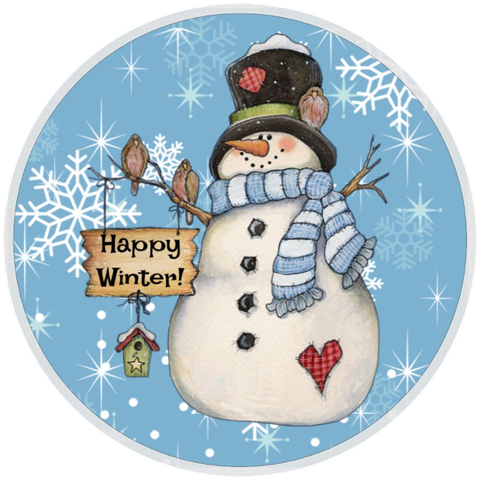 10 Happy Winter Snowman Sign, Wreath Sign, Home Decor