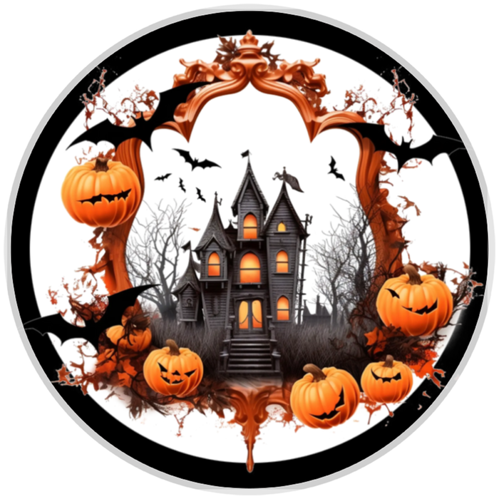 10” Haunted House Halloween Sign, Home Decor, Aluminum, The Ritzy Cactus