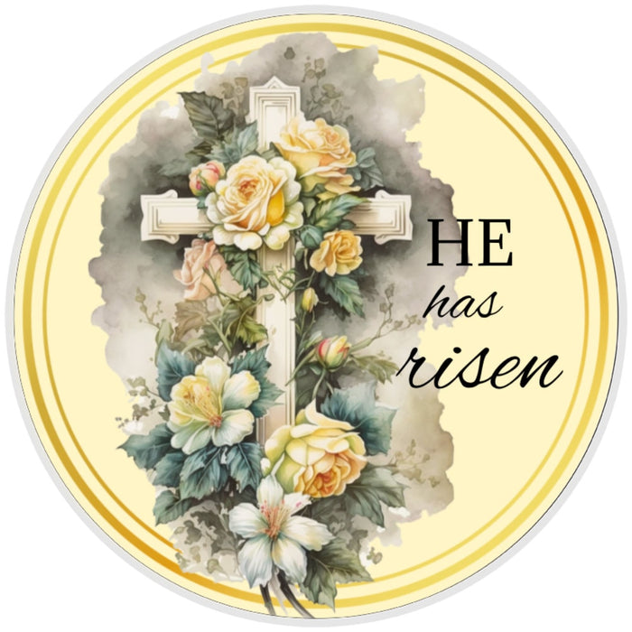10 He Has Risen Easter Cross Religious Sign, Metal Wreath Sign, Home Decor