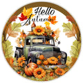 10 Hello Autumn Country Truck Sign, Wreath Sign, Metal Sign, Home Decor