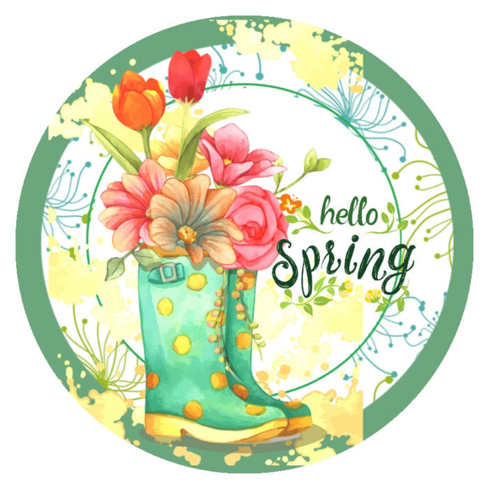 10 Hello Spring Garden Boots Sign, Wreath Sign, Home Decor, Metal Sign, The Ritzy Cactus