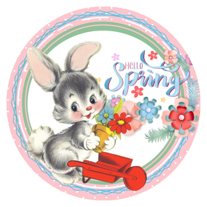 10 Hello Spring Rabbit Wreath Sign, Wreath Sign, Home Decor, Metal Sign, The Ritzy Cactus