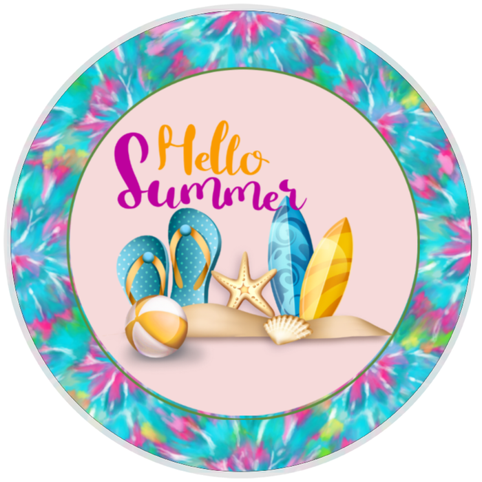 10” Hello Summer Beach Wreath Sign, Home Decor, Aluminum, The Ritzy Cactus