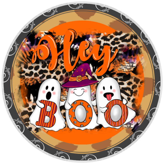 10” Hey Boo Halloween Ghost Sign, Home Decor, Aluminum, The Ritzy Cactus