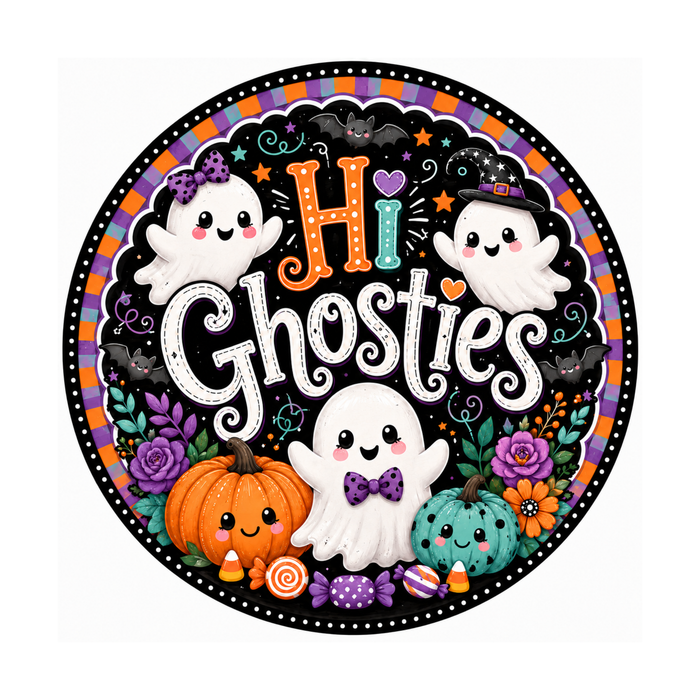 10" Hi Ghosties Halloween Sign, Metal Wreath Sign,  Halloween Sign Home Decor