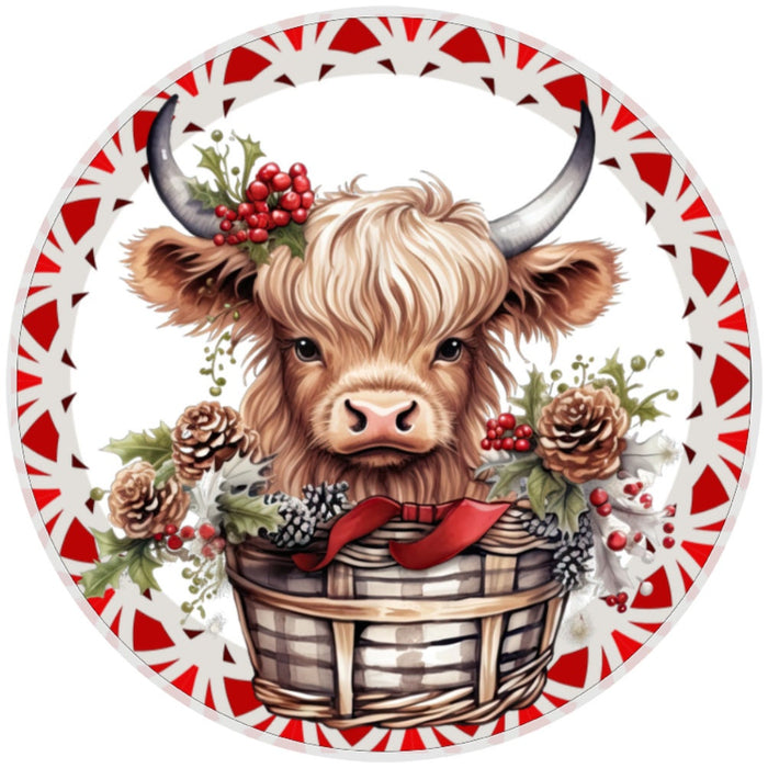 10 Highland Cow Christmas Wreath Sign, Metal Wreath Sign, Home Decor