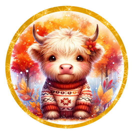 10” Highland Cow Fall Sweater Sign, Wreath Sign, Metal Sign, Home Decor, DIY Supplies