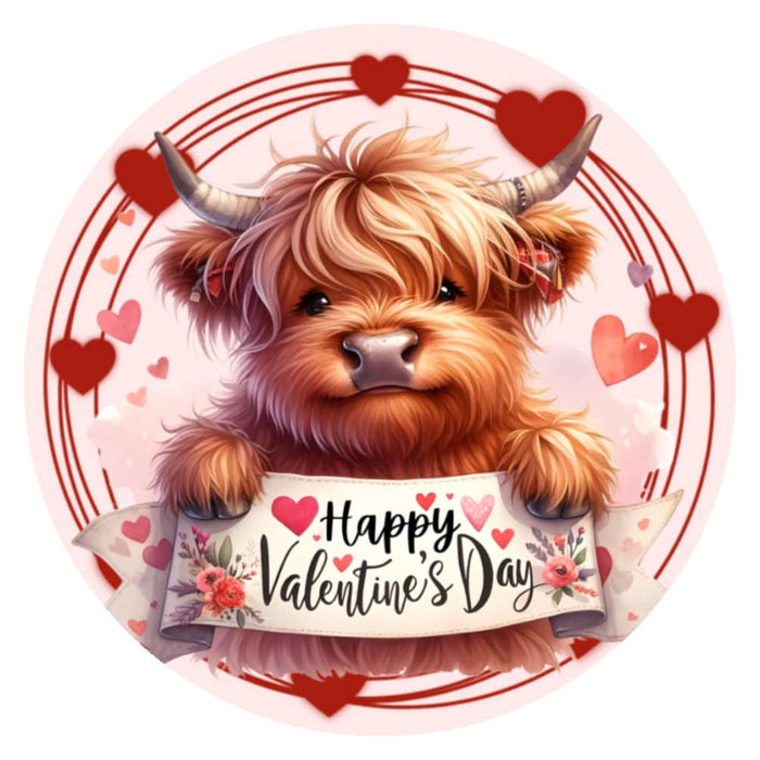 10 Highland Cow Happy Valentines Sign, Wreath Sign, Home Decor