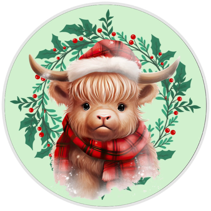 10 Highland Cow Holly Christmas Sign, Wreath Sign, Home Decor
