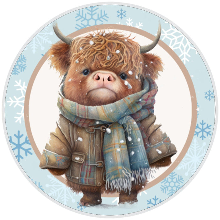 10 Highland Cow Plaid Winter Sign, Wreath Sign, Home Decor
