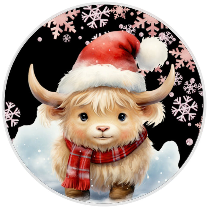10 Highland Cow Snowflake Christmas Sign, Wreath Sign, Home Decor