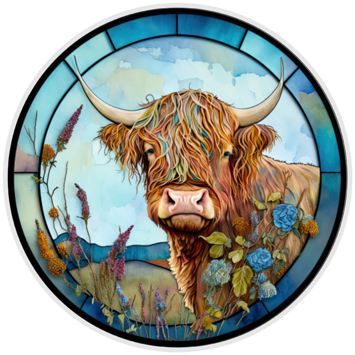 10 Highland Cow Stained Glass Look Sign, Metal Wreath Sign, Home Decor