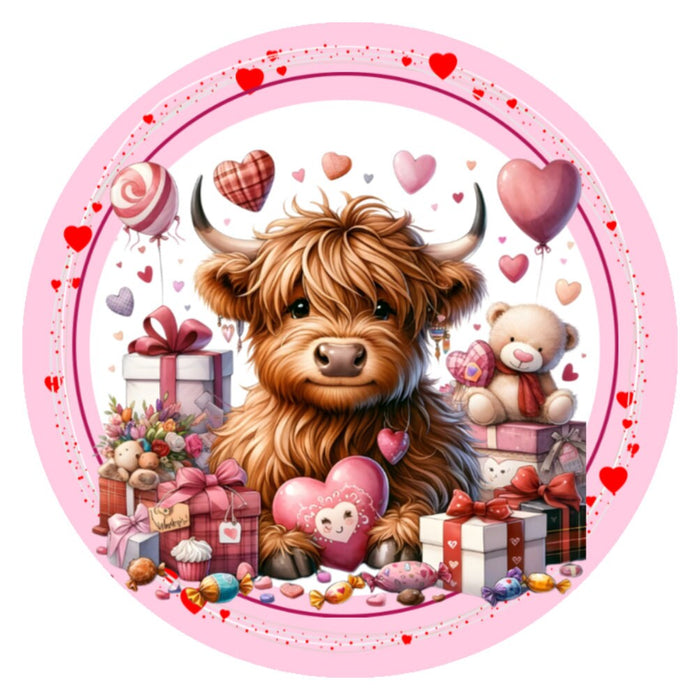 10 Highland Cow Valentine Candy Sign, Wreath Sign, Home Decor