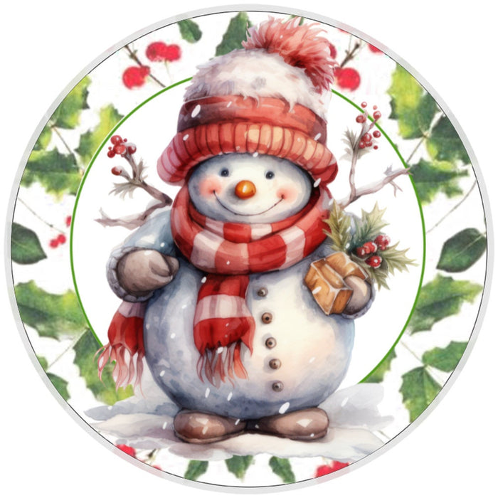 10 Holly Snowman Winter Sign, Metal Wreath Sign, Home Decor