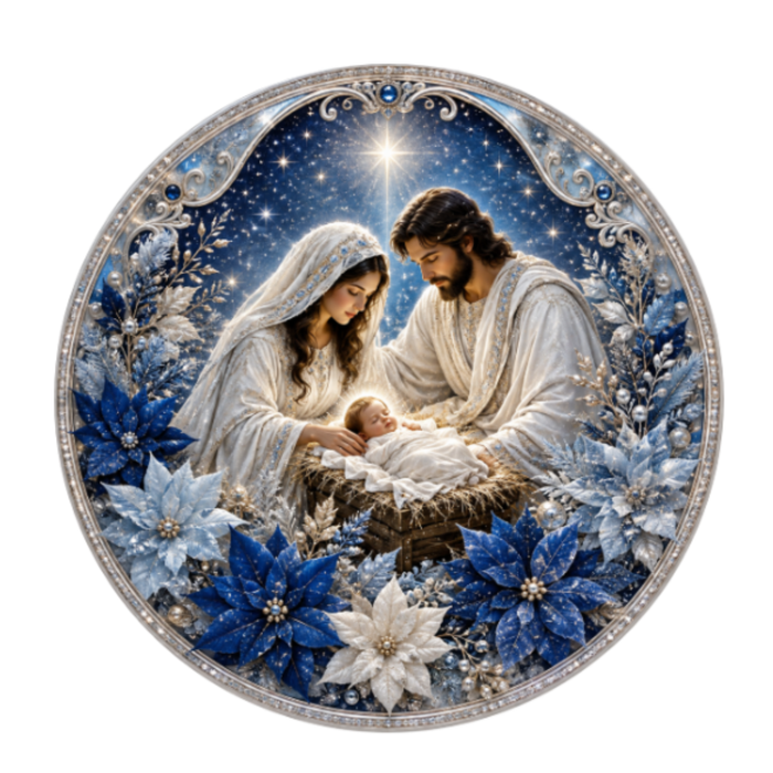 10" Holy Night New Born Sign, Metal Wreath Sign, Home Decor