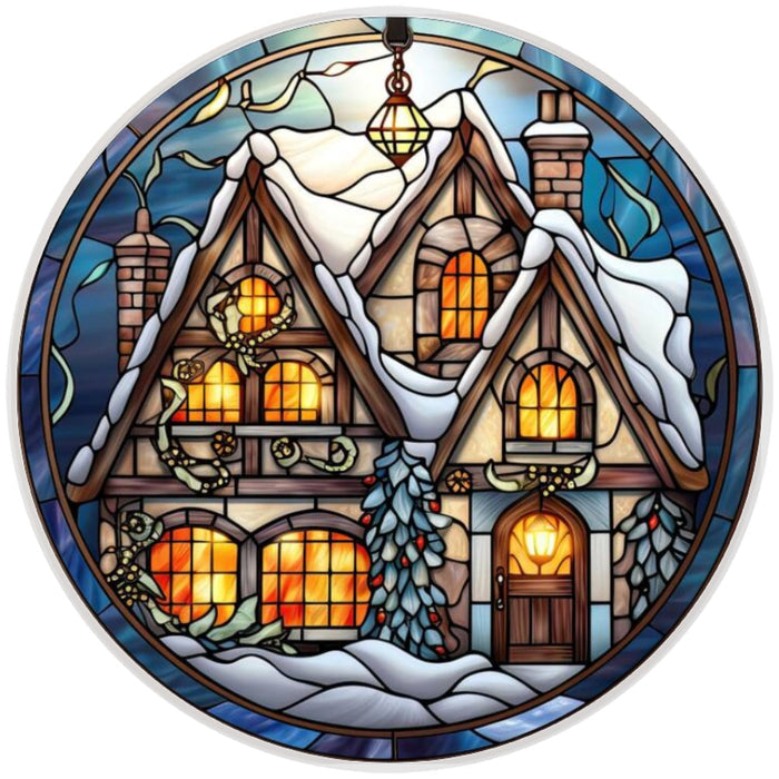 10 Home For The Holidays Stained Glass Look Wreath Sign, Metal Wreath Sign, Home Decor