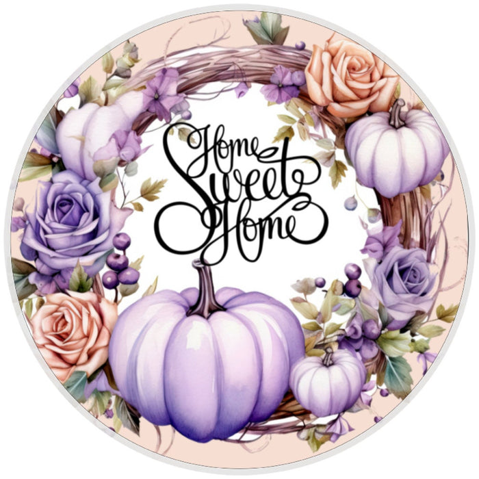 10 Home Sweet Home  Purple Pumpkin Fall Sign, Wreath Sign, Metal Sign, Home Decor