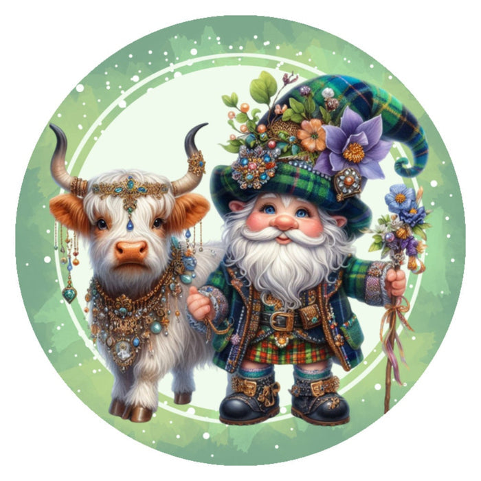 10 Irish Gnome Highland Cow Sign, Wreath Sign, Home Decor, Ritzy Cactus