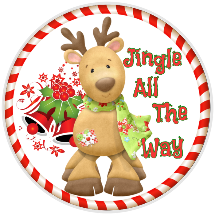 10” Jingle All The Way Reindeer Wreath Sign, Home Decor, Aluminum, The Ritzy Cactus