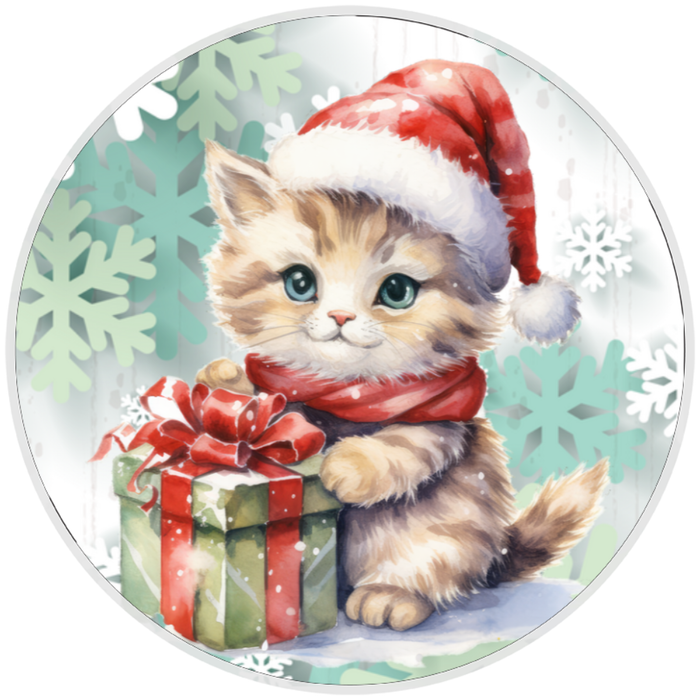10” Kitten Christmas  Wreath Sign, Home Decor, Aluminum, The Ritzy Cactus