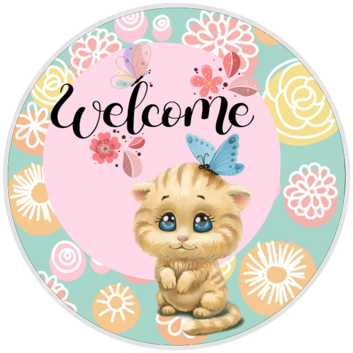 10 Kitty Cat Welcome Sign , Wreath Sign, Home Decor