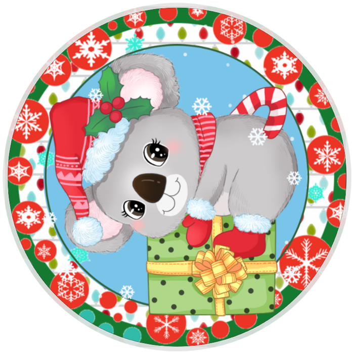 10” Koala Christmas Wreath Sign, Home Decor, Aluminum, The Ritzy Cactus